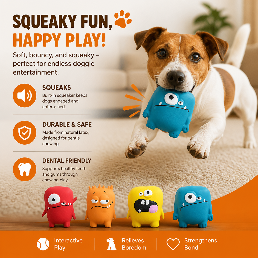Durable Natural Monster Latex Dental Squeaky Dog Toy