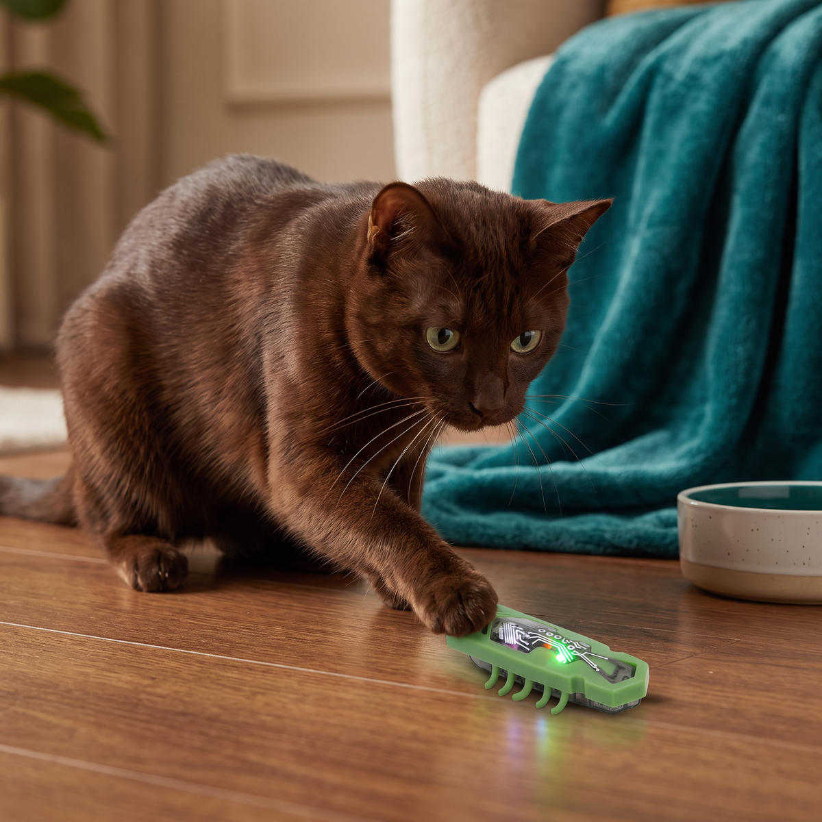 Interactive Electric Beetle Cat Toy with LED Lights and Automatic Moving Action