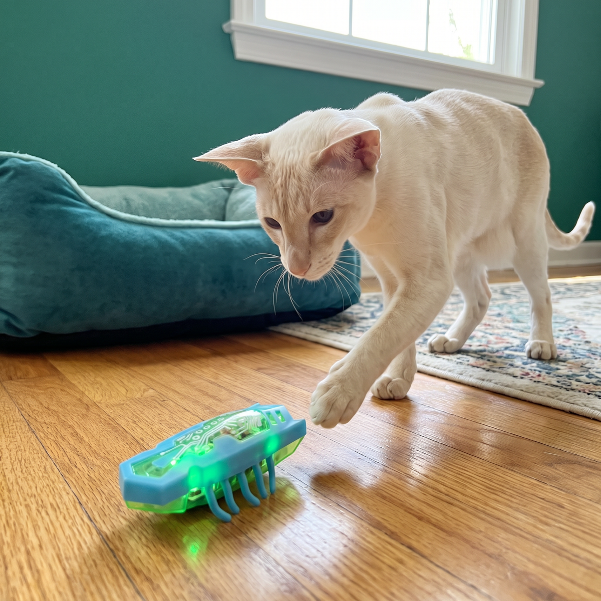 Interactive Electric Beetle Cat Toy with LED Lights and Automatic Moving Action