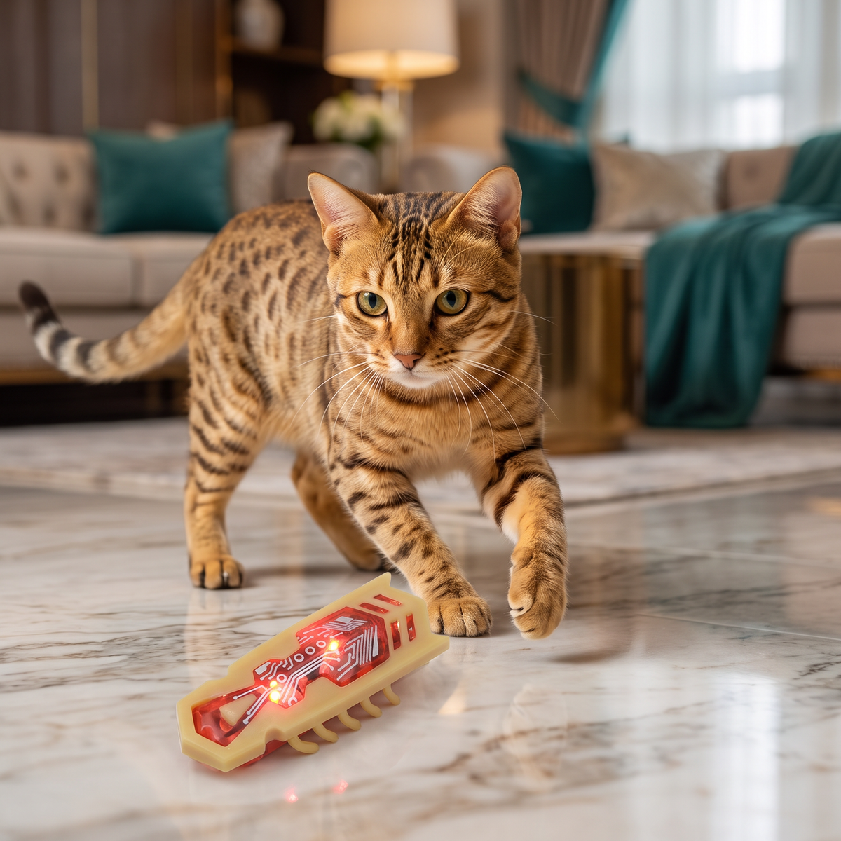 Interactive Electric Beetle Cat Toy with LED Lights and Automatic Moving Action