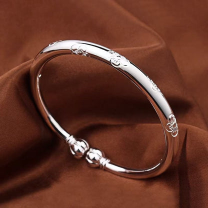 🌸 Retro Floral Silver Plated Open Cuff Bangle Bracelet ✨