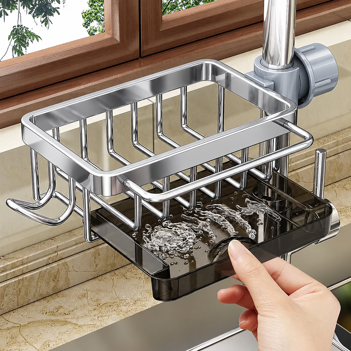 🧽 Faucet-Mounted Sink Organizer with Removable Drip Tray ✨