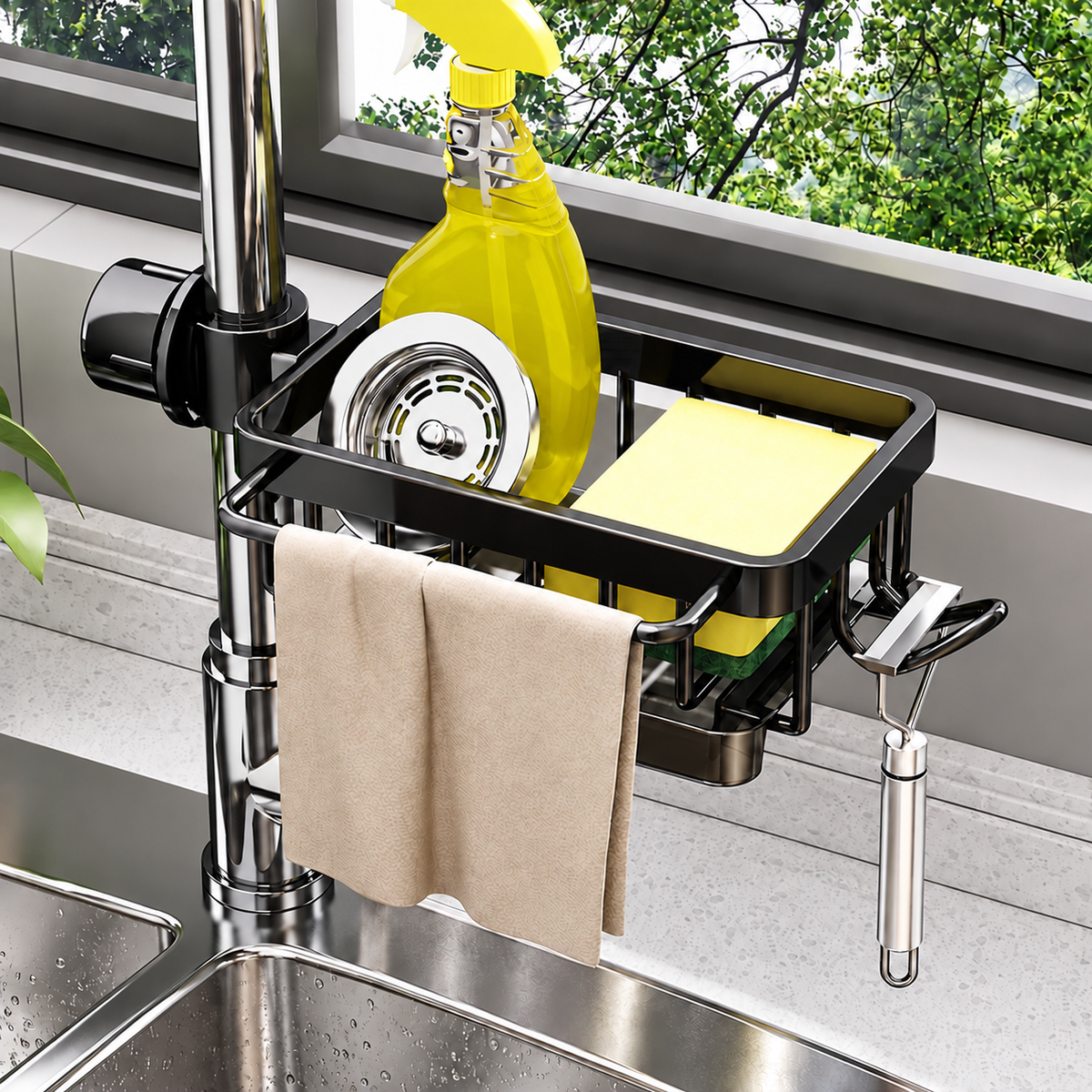 🧽 Faucet-Mounted Sink Organizer with Removable Drip Tray ✨