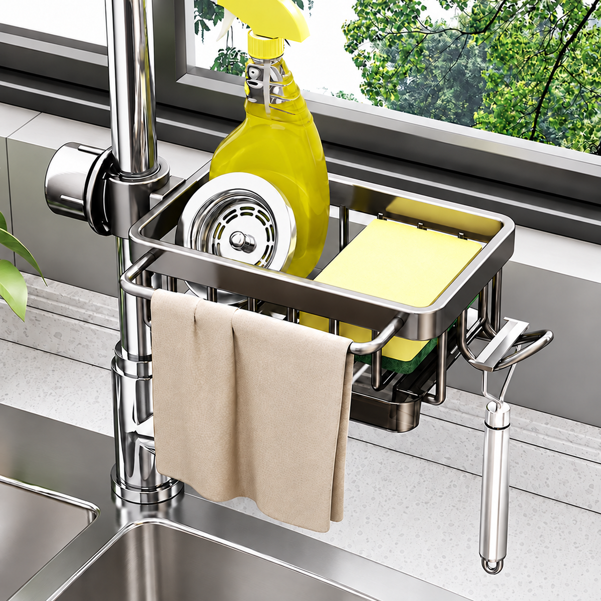 🧽 Faucet-Mounted Sink Organizer with Removable Drip Tray ✨