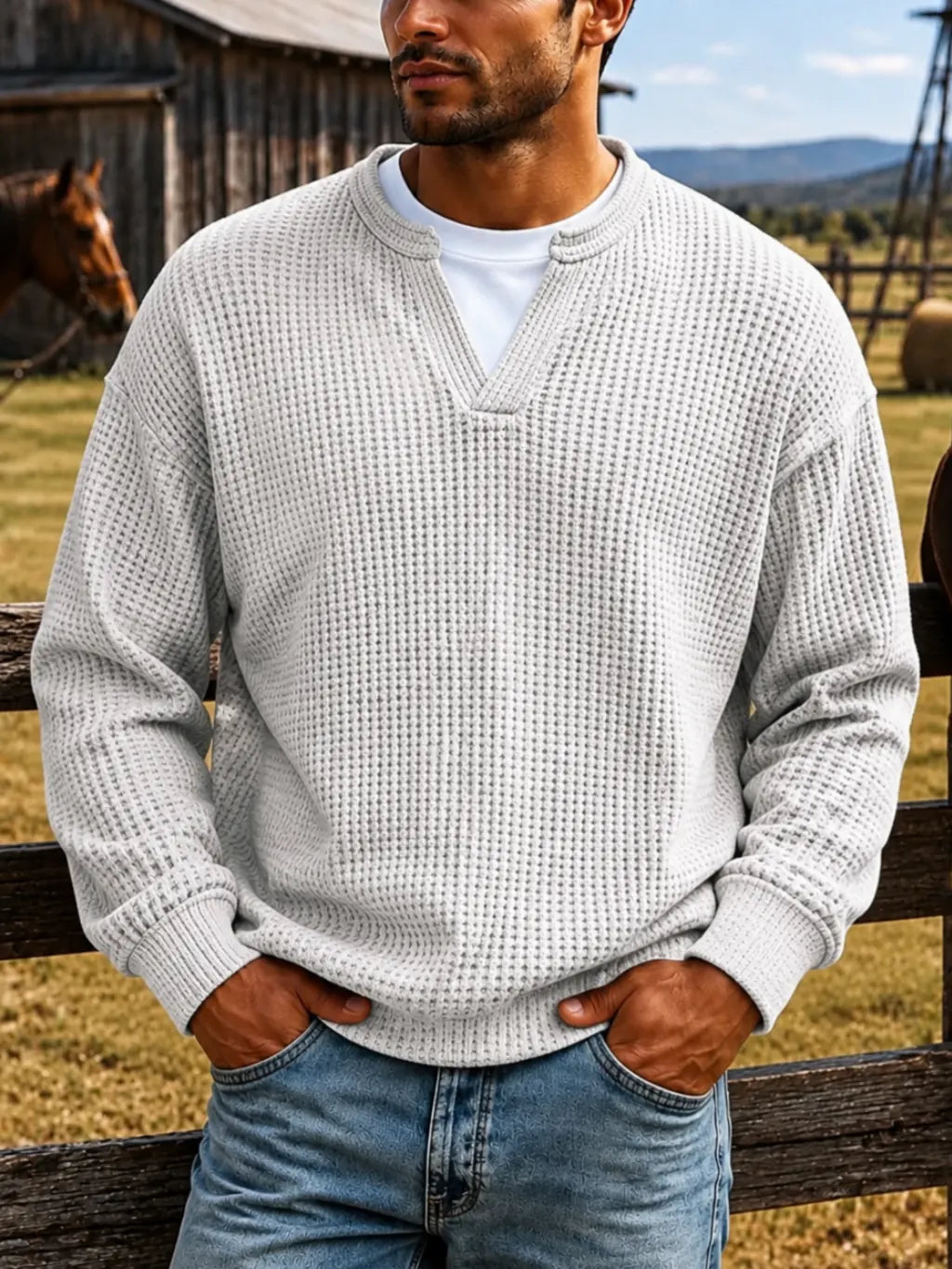 ❄️Men's Comfortable Layering Waffle-Knit T-Shirt/Sweatshirt