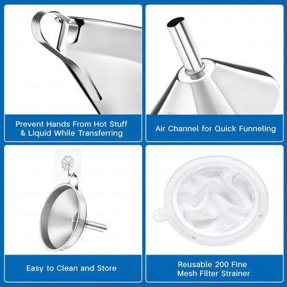 Unnel for Filling Bottles, 5 Inch Food Grade Stainless Steel Kitchen Funnel with 200 Mesh Filter Strainer ✨