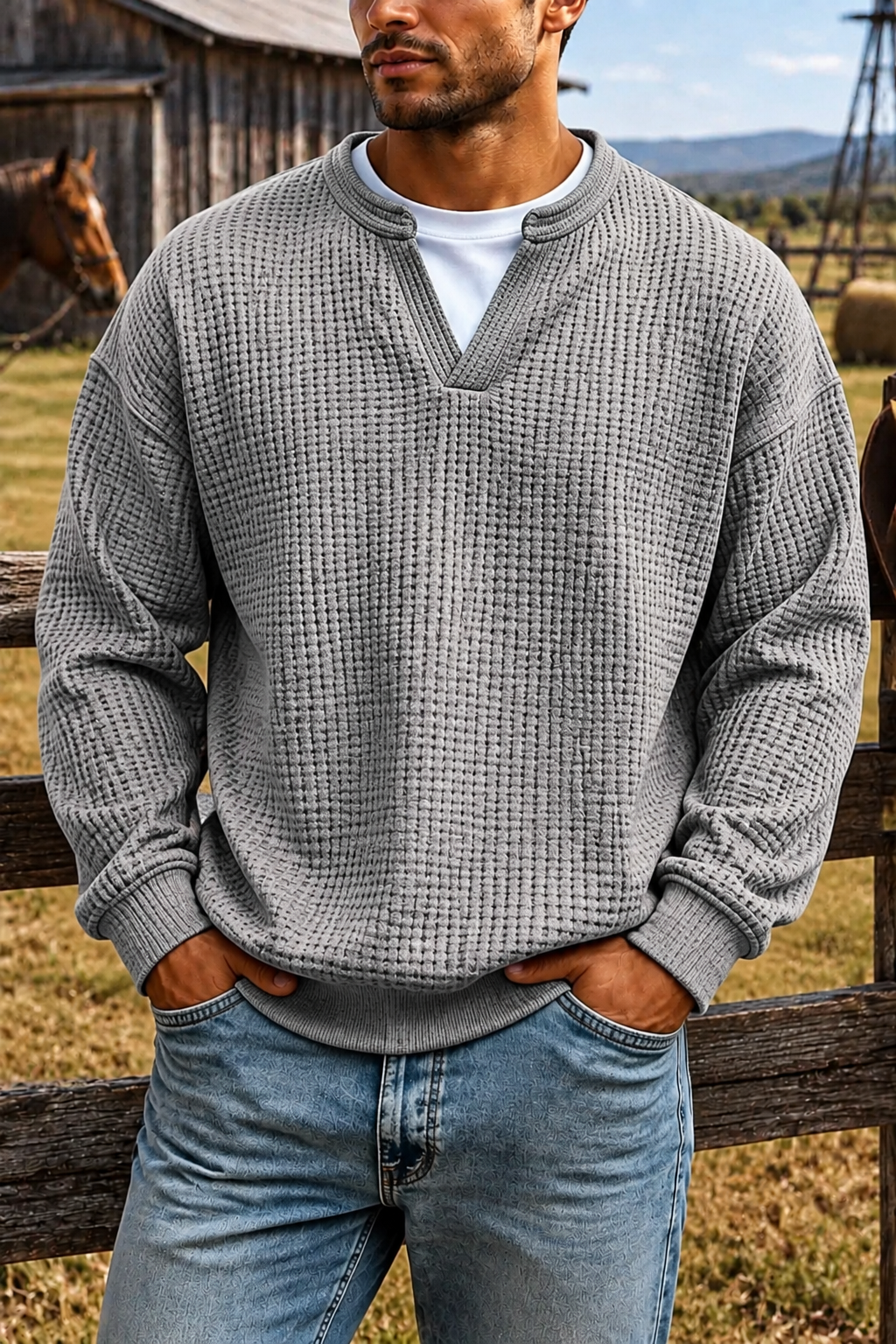 ❄️Men's Comfortable Layering Waffle-Knit T-Shirt/Sweatshirt