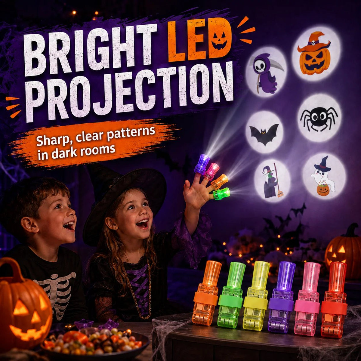 🎃 Halloween Finger Projector Lights – Mini Pattern Projector (36 Pcs)