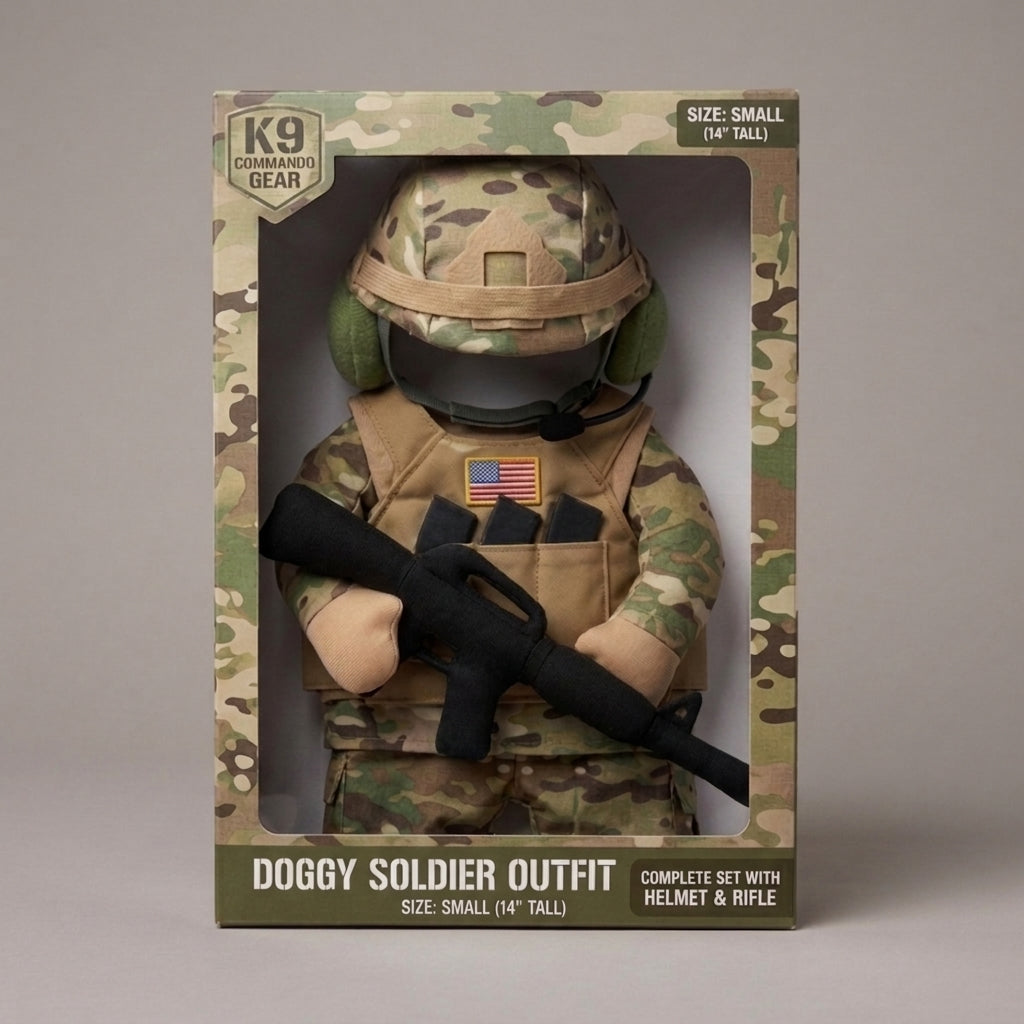 🐾 Funny Pet Soldier Costume – Walking Tactical-Style Dog Outfit