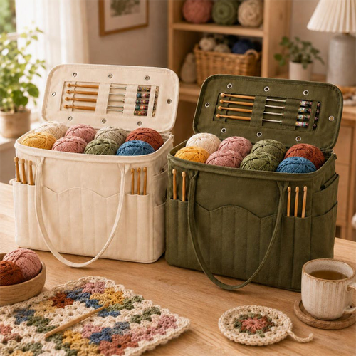 🧶 Yarn Storage Bag – Large Canvas Knitting & Crochet Organizer