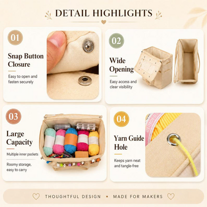 🧶 Yarn Storage Bag – Large Canvas Knitting & Crochet Organizer