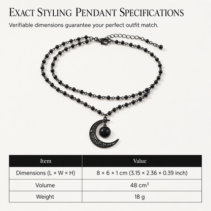 🖤 Gothic Crescent Moon Black Crystal Layered Necklace 🌙