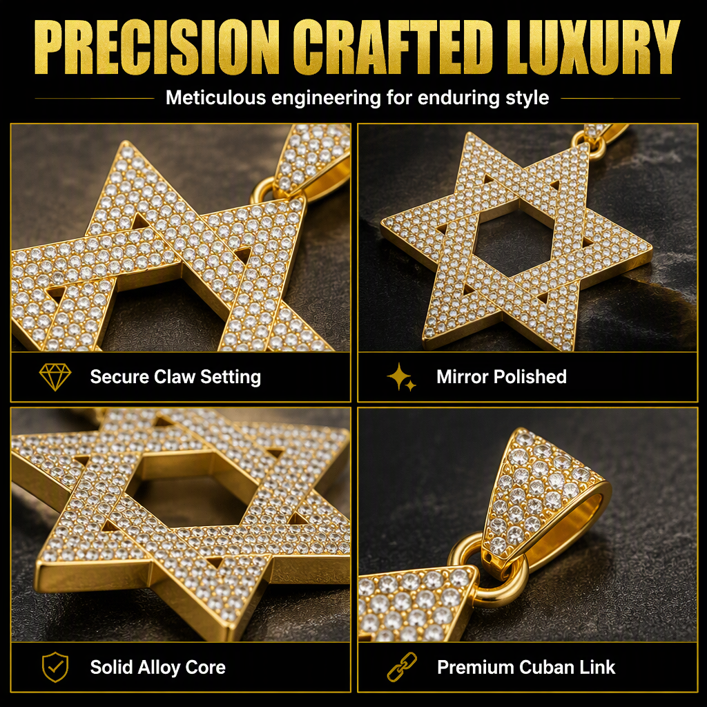 ✨ Iced Out Hexagram Star Pendant Necklace Set - Hip Hop Pavé Stones Chain 💎