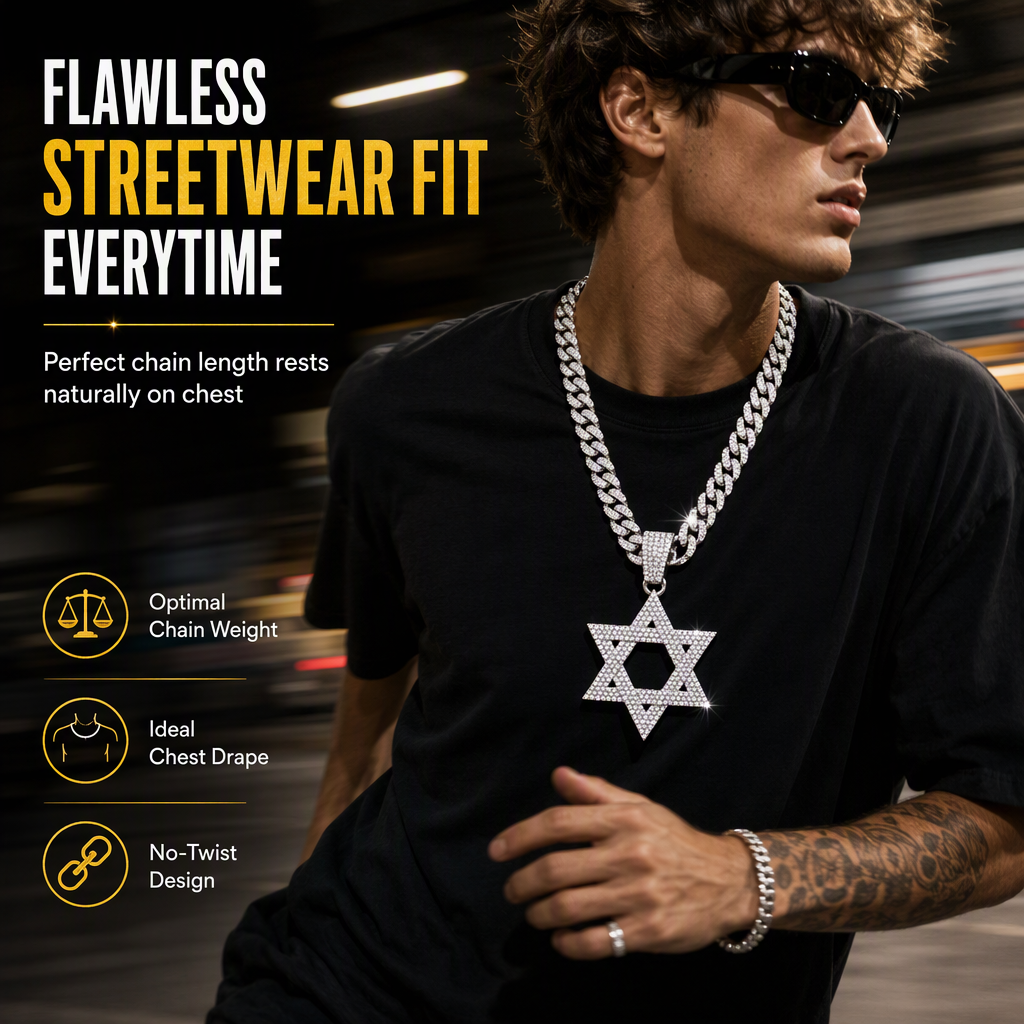 ✨ Iced Out Hexagram Star Pendant Necklace Set - Hip Hop Pavé Stones Chain 💎
