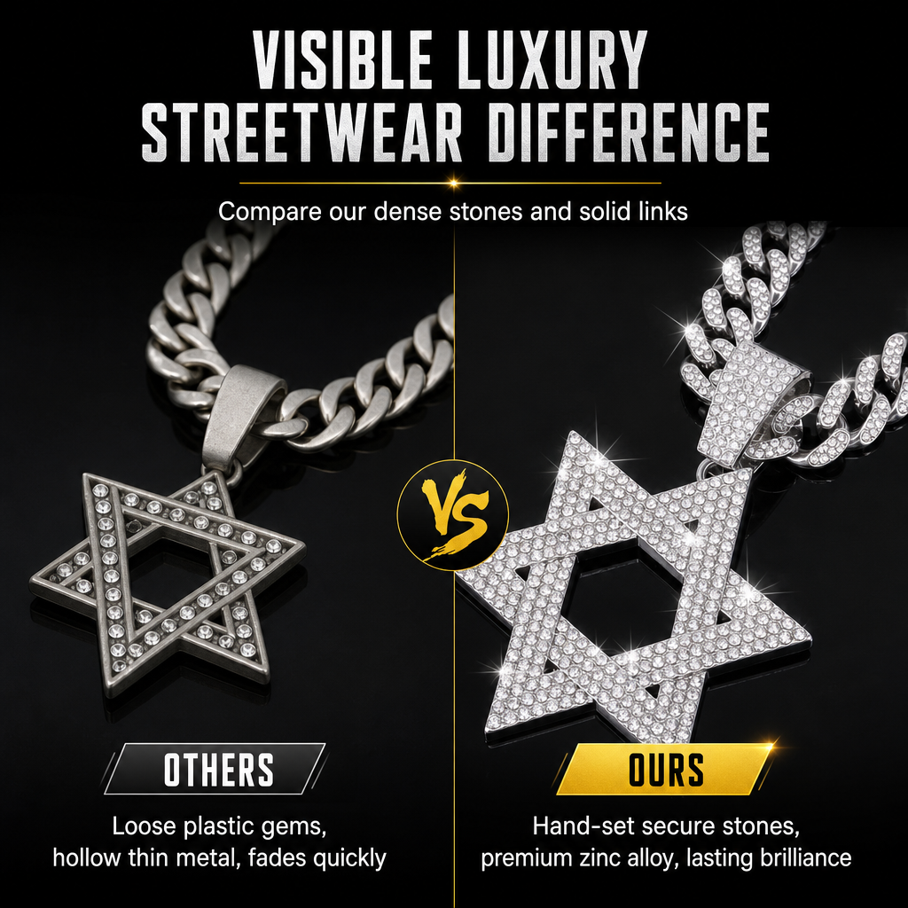 ✨ Iced Out Hexagram Star Pendant Necklace Set - Hip Hop Pavé Stones Chain 💎