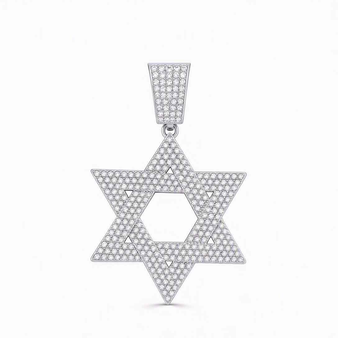 ✨ Iced Out Hexagram Star Pendant Necklace Set - Hip Hop Pavé Stones Chain 💎