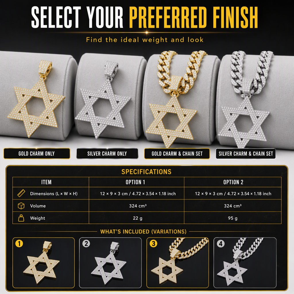 ✨ Iced Out Hexagram Star Pendant Necklace Set - Hip Hop Pavé Stones Chain 💎