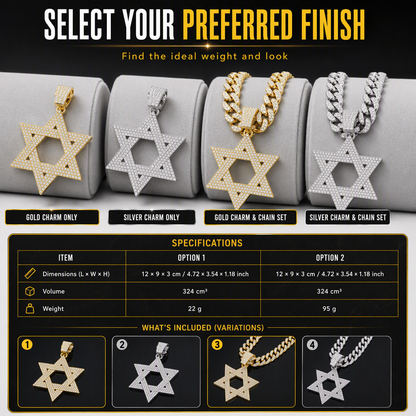 ✨ Iced Out Hexagram Star Pendant Necklace Set - Hip Hop Pavé Stones Chain 💎